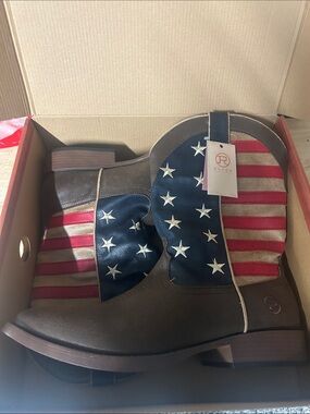 Roper Men's Americana Flag Western Boots - Brown/Red/Blue